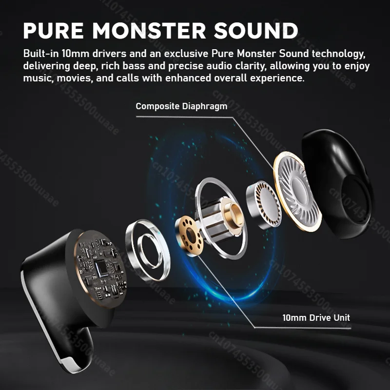 Monster AURA FIT GT19 سماعات أذن صغيرة غير مرئية شبه داخل الأذن سماعات بلوتوث ENC إلغاء الضوضاء سماعة أذن رياضية لاسلكية