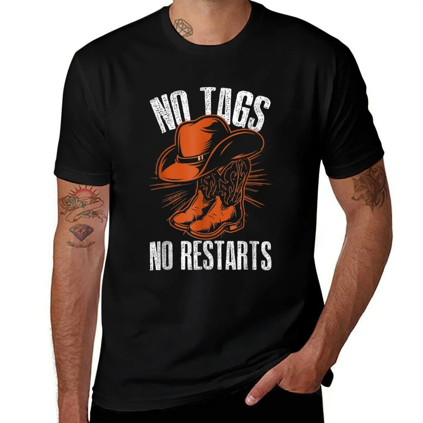 

No Tags No Restarts Line Dancing Cowboy Hat Country Music T-Shirt Blouse designer shirts mens tall t shirts