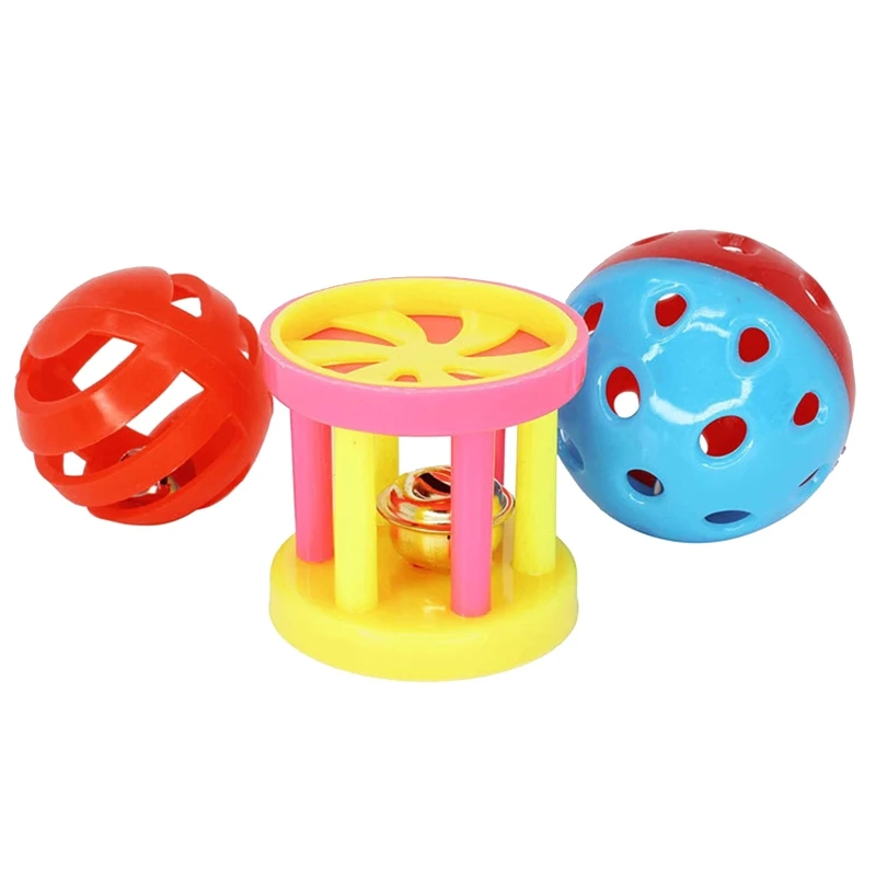 Birds Plastic Plaything 3pcs Set Includes Balls ＆ Dumbbell Parrot  Odor Free Tiny Colorful Training  for Birds