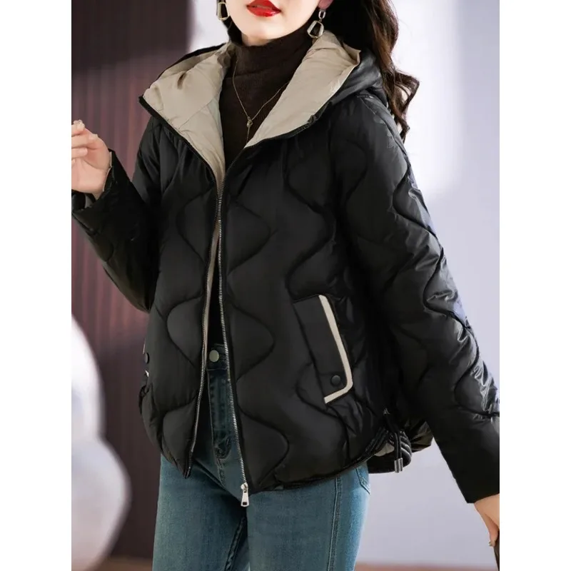 Women\'s Hooded Cotton Parkas, Winter Jacket, Korean Clothes, Harajuku Ladies Coat, Quilted Streetwear, New Outerwear, 2024