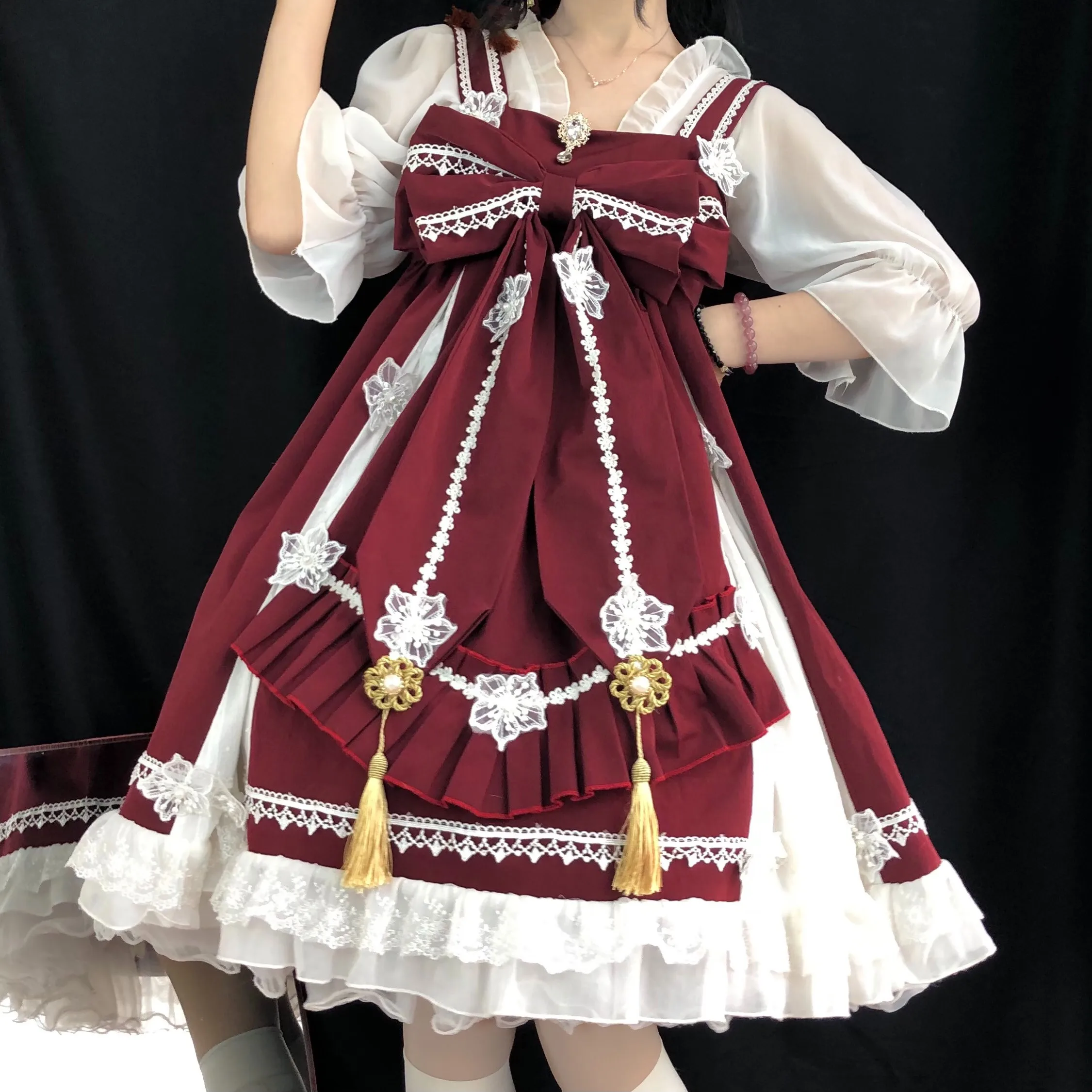 Cosplay Original Lolita Spring/summer Chinese Style Rainbow Fairy Heavy Industry Elegant Jsk With Interior Two-piece Set