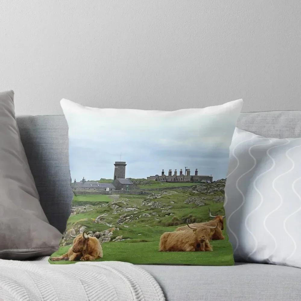 Highland Cows at Skerryvore Lighthouse Village, Hynish, Isle of Tiree Scotland Throw Pillow Pillowcases pillow