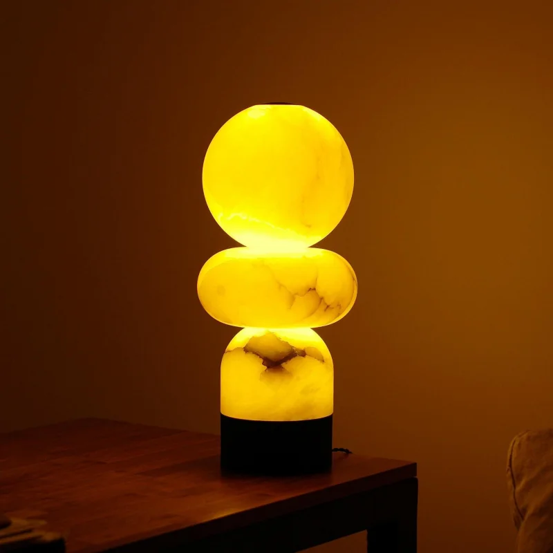 PM Chinese modern luxury snowflake stone bedroom headboard all copper desk lamp designer creative simplicity and warmth