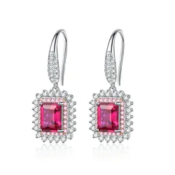 100% Real S925 Silver 6x8MM Emerald Garnet Drop Earrings Women's Wedding Commemorative Crystal Jewelry Gift