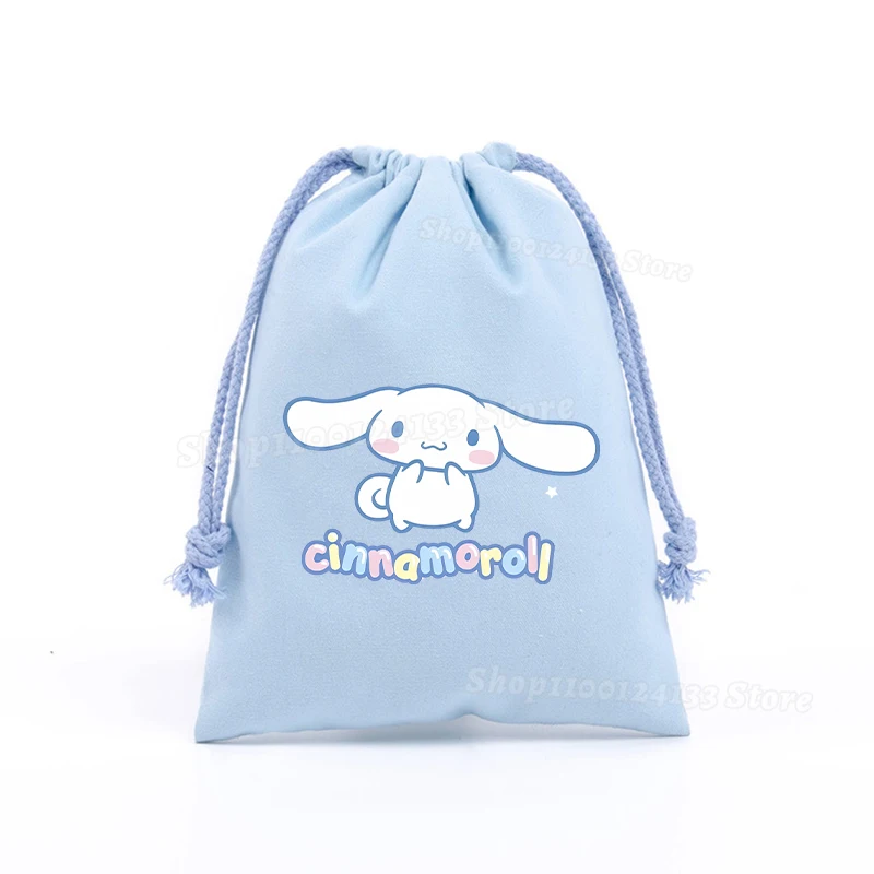 Cinnamoroll 소녀 Drawstring 가방 Sanrio 귀여운 애니메이션 인쇄 휴대용 어린이 Kawaii 생일 파티 캔디 보관 핸드 포켓 선물 주머니