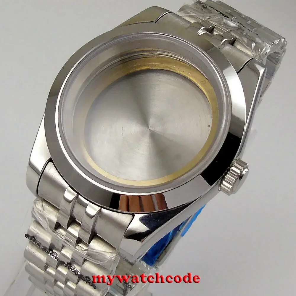 Polished 40mm Steel Sapphire Glass Watch Case Fit Eta 2824 2836 8215 Nh35 Nh36 Movement