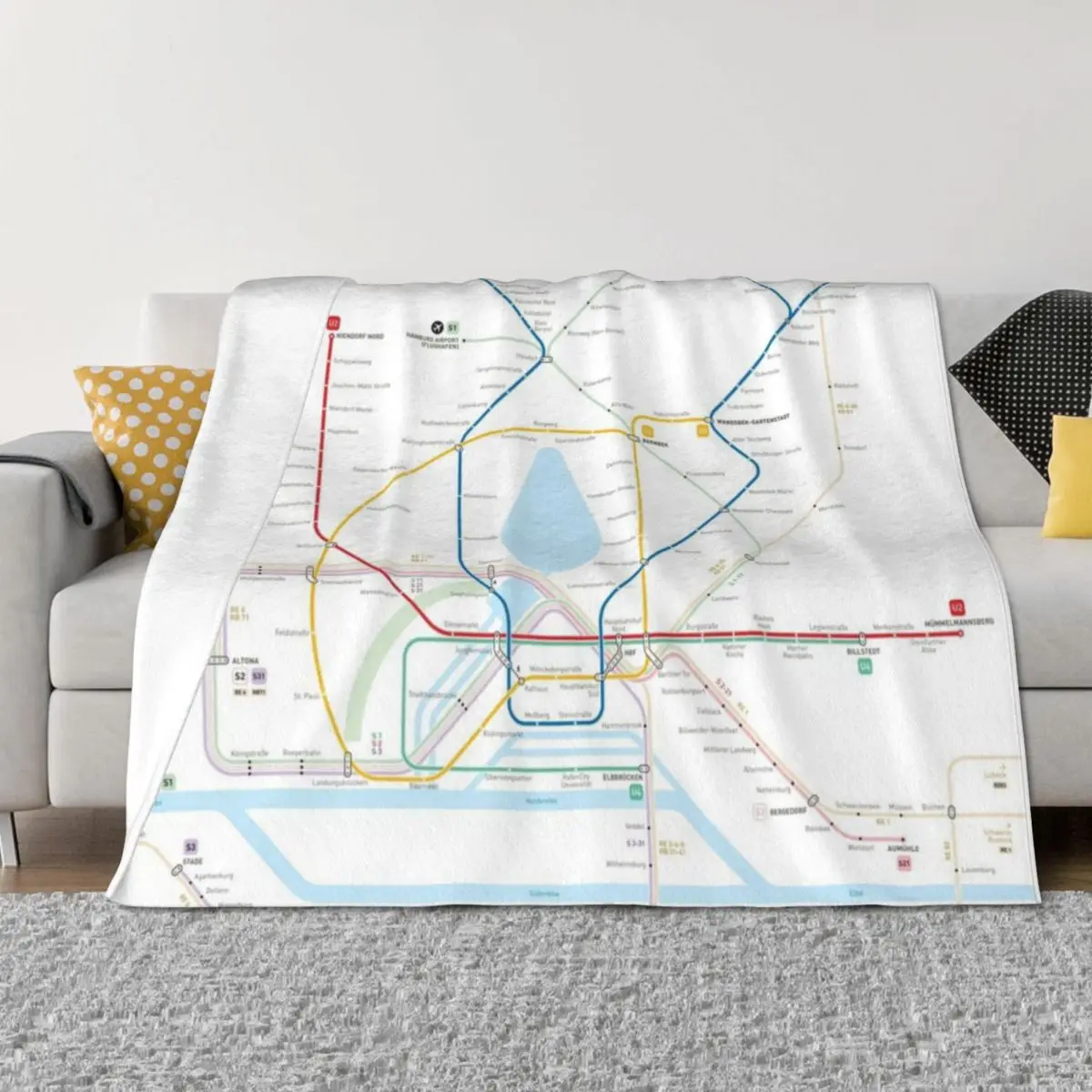

Hamburg U-Bahn S-Bahn map Throw Blanket Heavy Soft Camping Luxury Designer Blankets