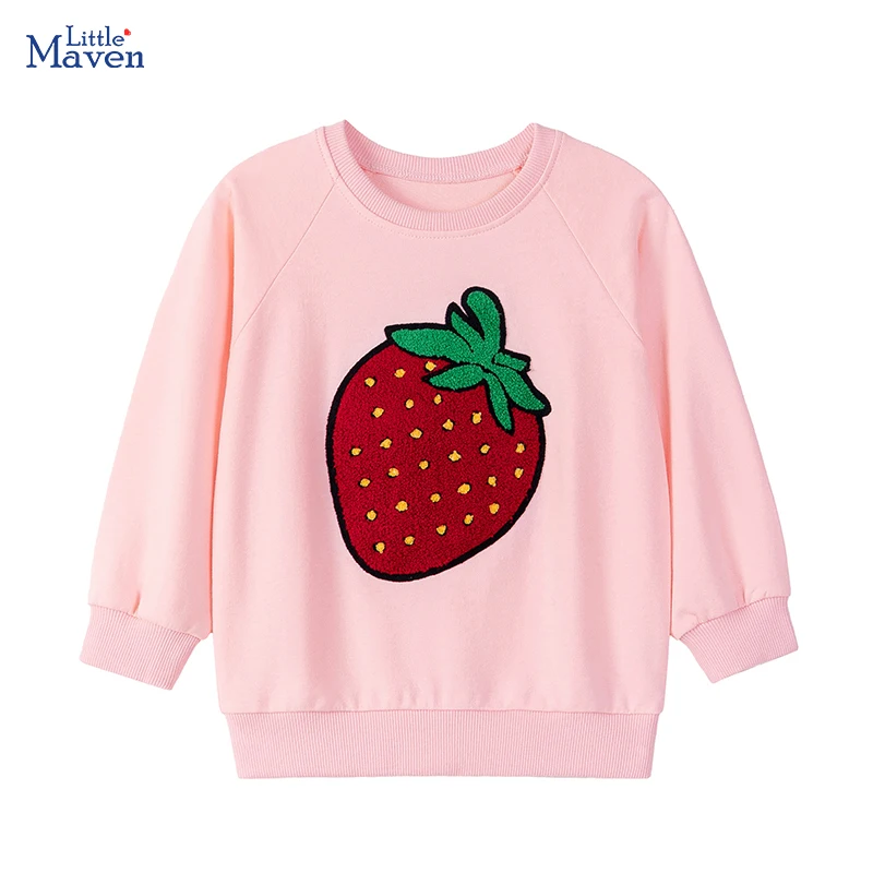 

Little maven Kids Clothes 2025 Autumn Spring Baby Girls Children's Clothing Embroidered Cartoon Strawberry Sweatshirts Tops
