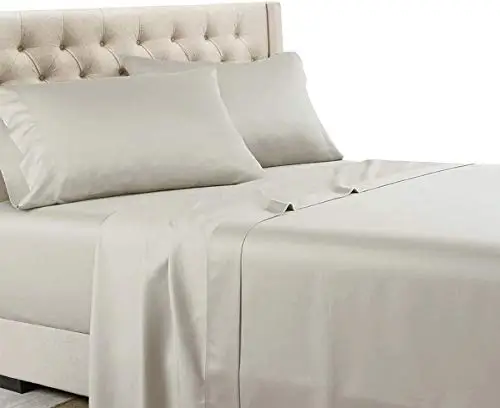 Solid 600-Thread-Count, 100-Percent Cotton Queen Attached Waterbed Sheets Set, Beige