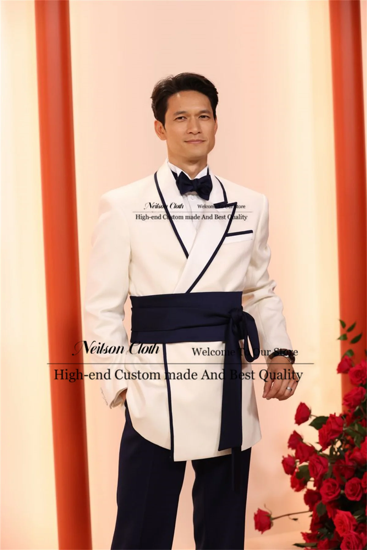 

Fashion With Belt Male Prom Blazers 2 Pieces Jacket Pants Sets Groom Wedding Tuxedos Business Customized Terno Masculino