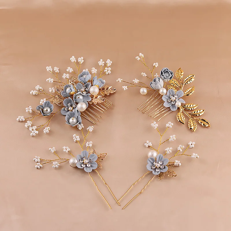 Women Bridal Hair Accessories Pearl Rhinestone Flower Hair Combs Hairband Wedding Jewelry Wedding Bride Hairpin Hair  Tiara