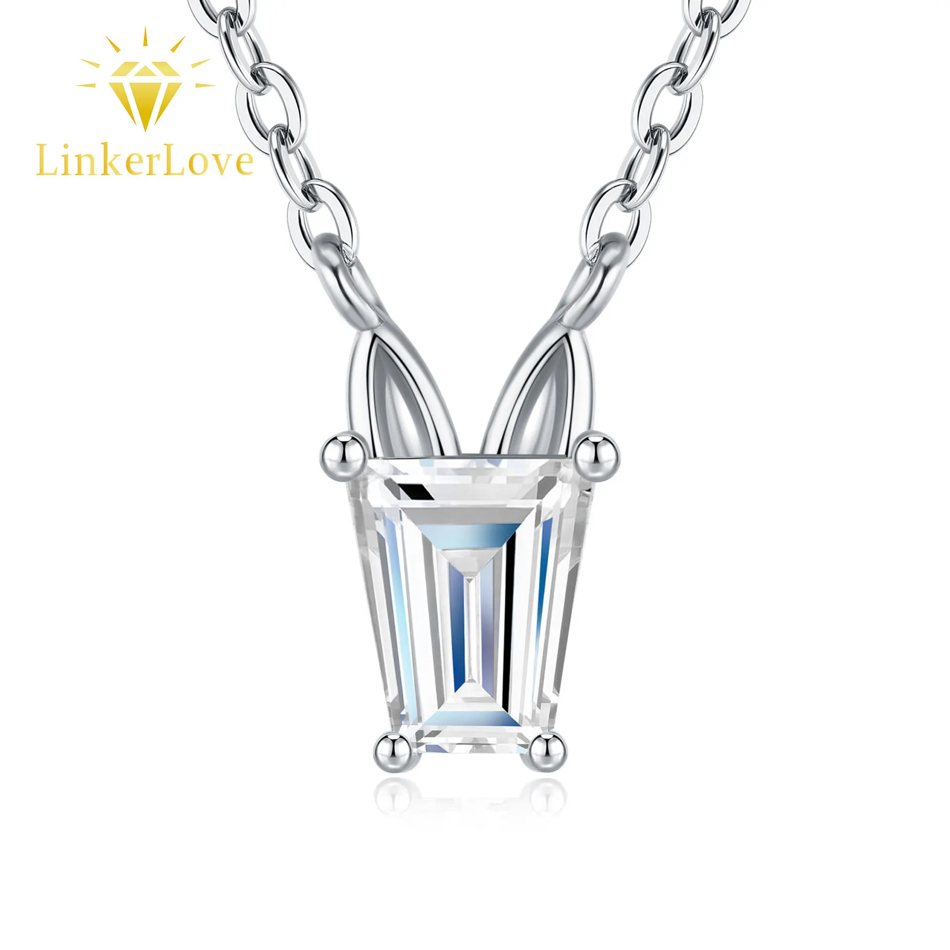 

LinkerLove S925 Sterling Silver Moissanite Necklace for Women Cute Rabbit Ear Design Diamond Clavicle Chain Fine Jewelry Gift