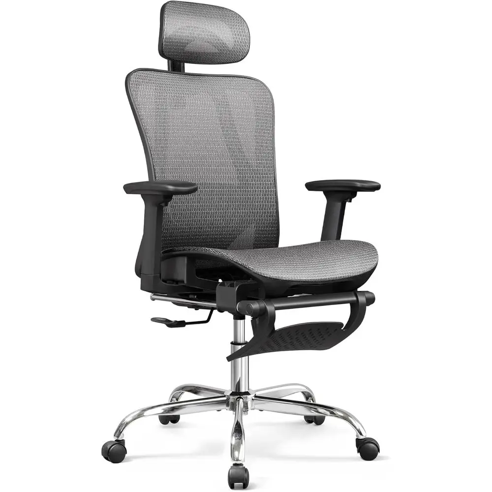 

Ergonomic Mesh Office Desk Chair with Retractable Footrest, Adjustable Lumbar Support, High Back Reclining for Comfortable Gamin
