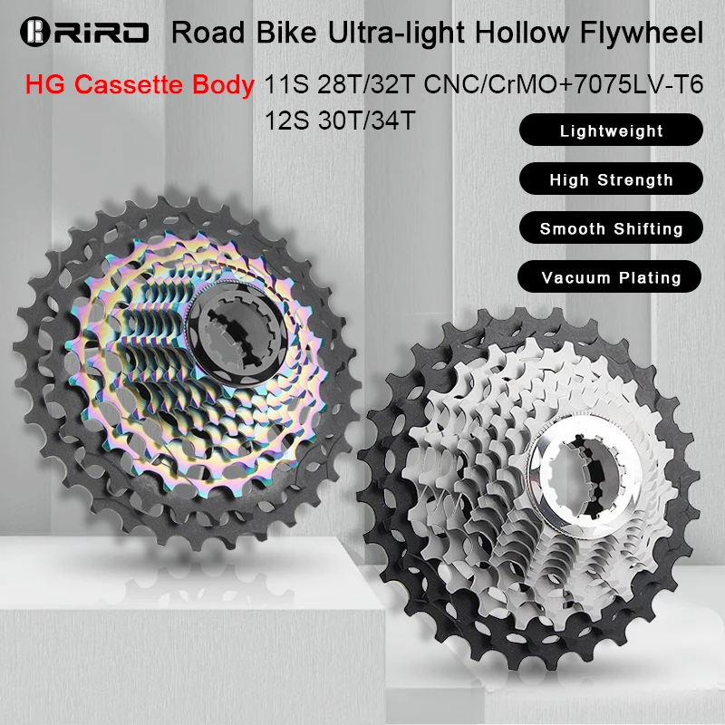 RIRO Road Bike Ultra-light Freewheel 11/12S-28-34T Bicycle CNC Vacuum Plating HG Cassette Hollow Flywheel 11/12V Speed  Sprocket