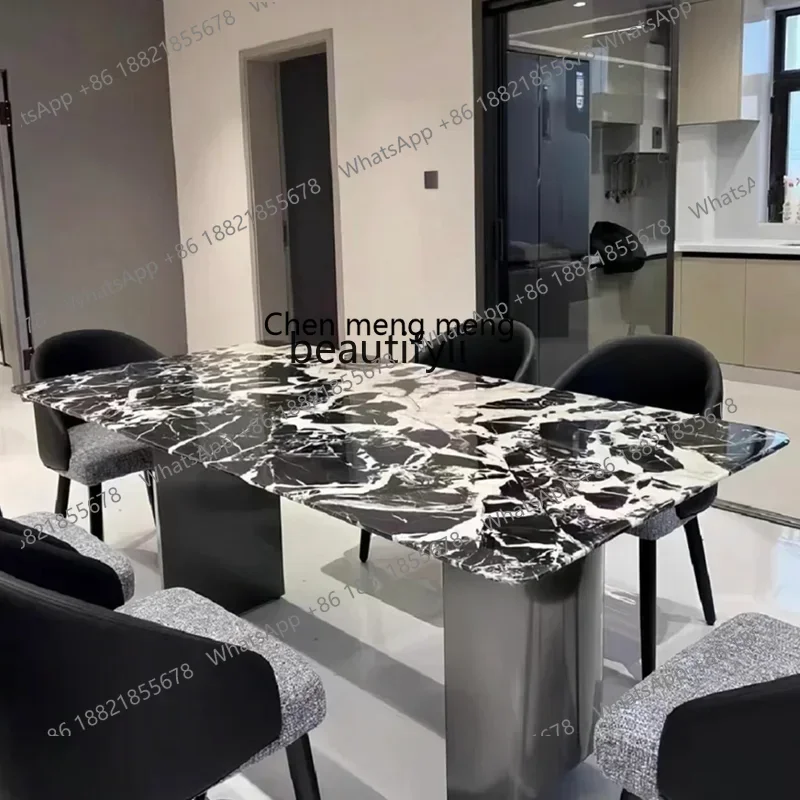 

182QНатуральный черный мрамор Обеденный стол Камень Наполеон Черный мрамор Простой итальянский квадратный обеденный стол Светлый роскошный