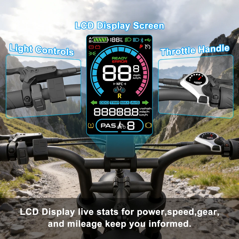 FLIWIN 3000W Dual Motors Electric Bike, 48V 35Ah Battery, 20" Fat Tire Ebike, 7-Speed with Dual Suspension, UL 2849, US Warehouse, 1 Year Warranty image 6
