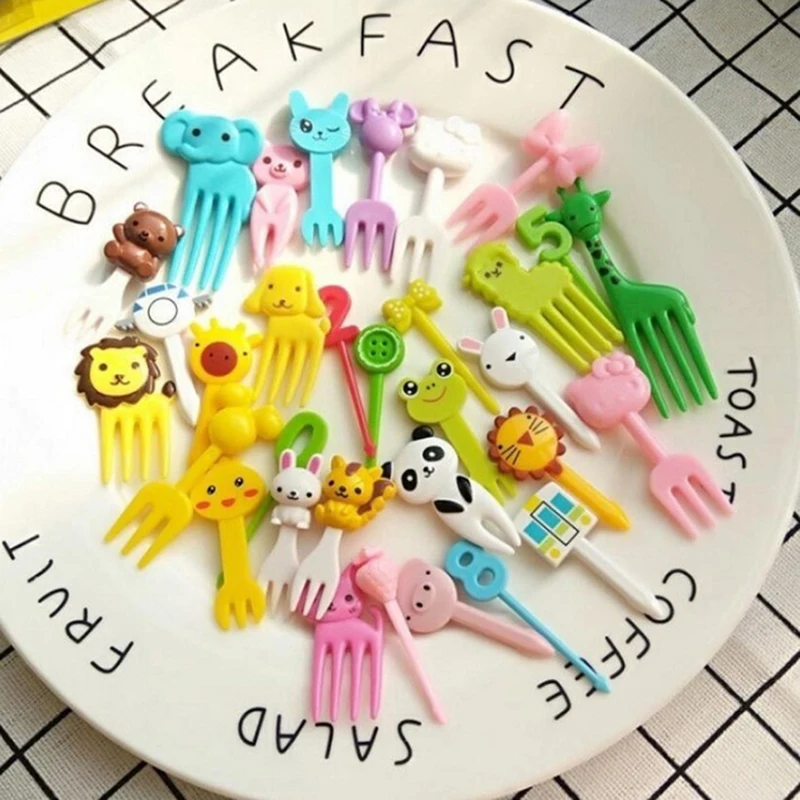 

10Pcs Cute Mini Animal Farm Cartoon Food Picks Children Snack Cake Dessert Food Fruit Forks Lunch Bento Accessories Party Decor