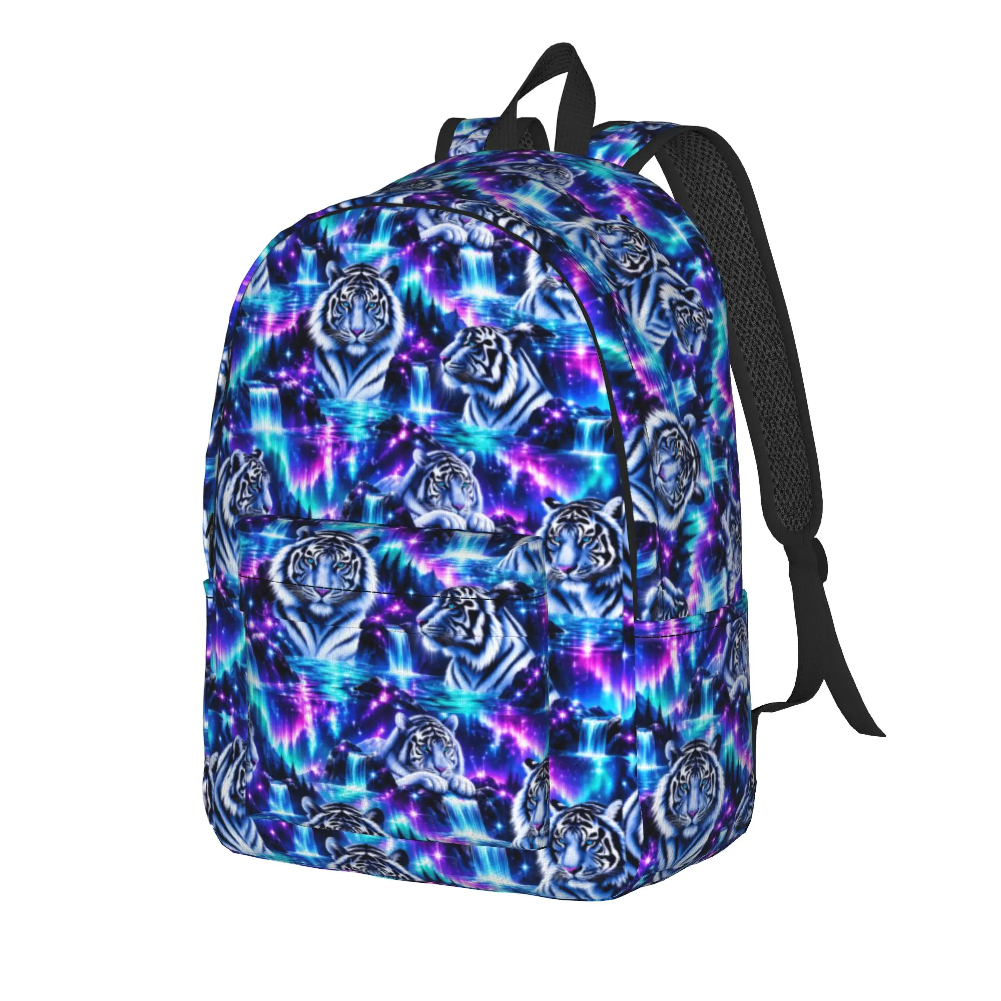 Tiger Patterned Backpack Flat 2d Digital Printing Cycling Backpacks Men Custom Durable High School Bags Modern Rucksack