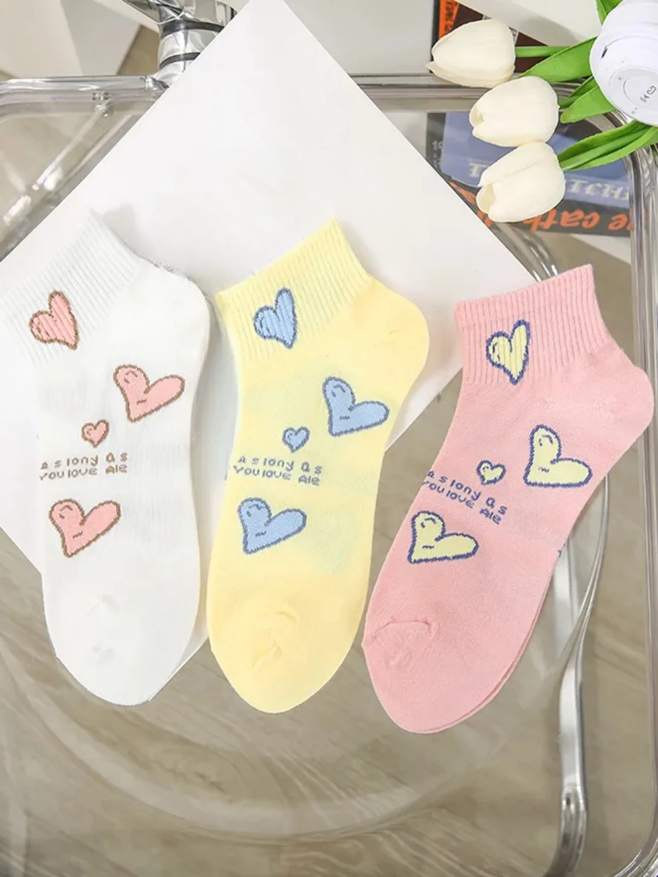 Women Summer Cute Heart Print Ankle Socks Low Cut Short Socks Breathable Casual Running Sports Socks Sweet Harajuku Kawaii Style