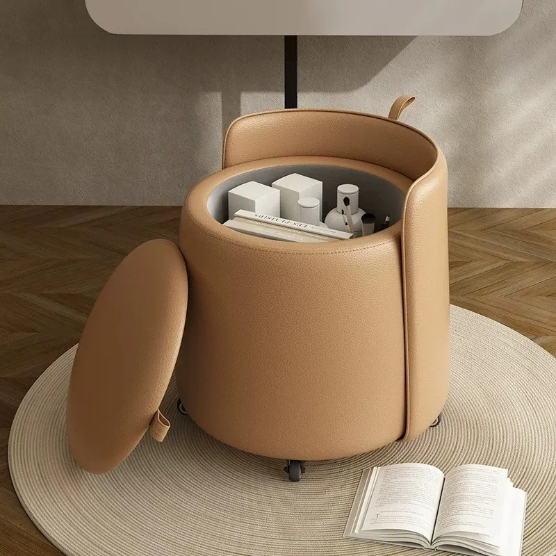Orange Beige Makeup Vanity Chair Wheels Nordic Narrow Round Makeup Vanity Chair Comfy Designer Silla Tocador Bedroom Furniture - view 3