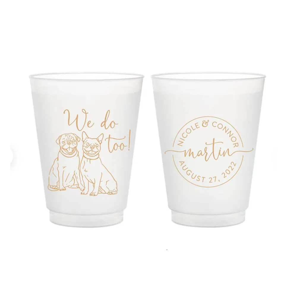 

Custom Pet Illustration - Monogram - 12oz or 16oz Frosted Unbreakable Plastic Cup #190 - Wedding Favors, Wedding Cup, Party Cups