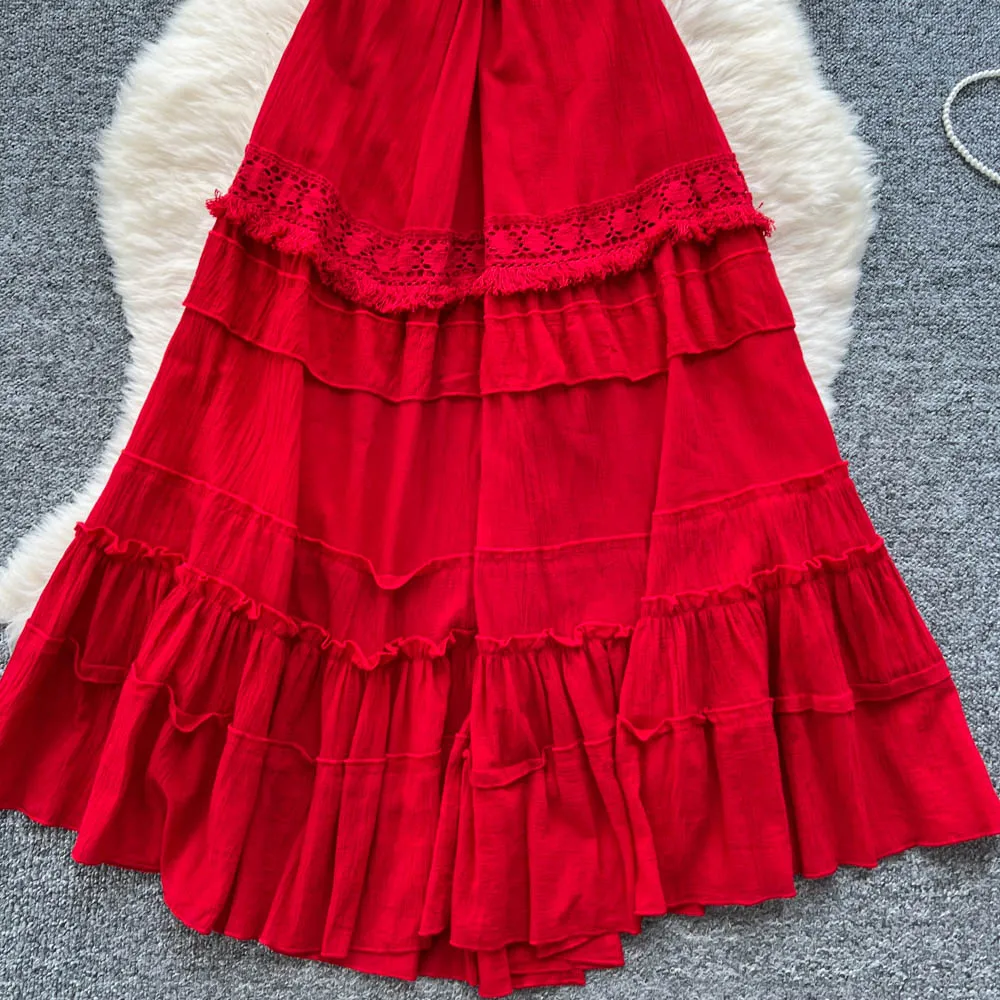 Chic vintage backless halter senza maniche Elegante fata moda coreana Boho Sundress abbigliamento donna