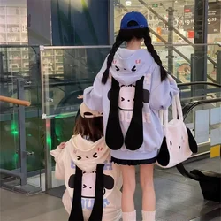 Cute Dog Print Hoodie Sweatshirt Women Tops Loose Casual Zip Up Anime Hoodie Streetwear Girl Solid Hooded Jacket Japan Female