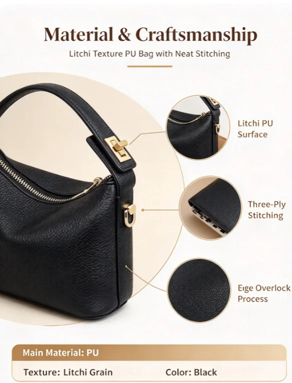 Schwarze Handtasche aus PU-Led – Leatherwork Hardware Bewertung und Preis