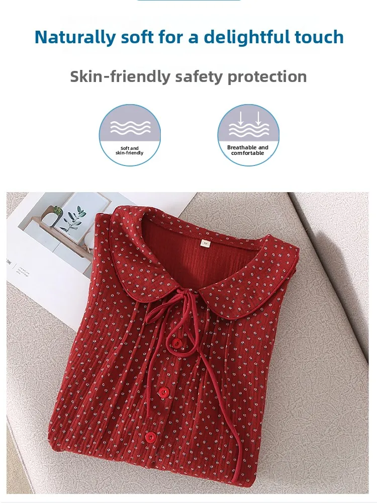 

Princ Sle Long Sve Cotton Nightgown Lightweight Gauze Material Floral Print Spring Autumn Summer Wearable Sweet Dr
