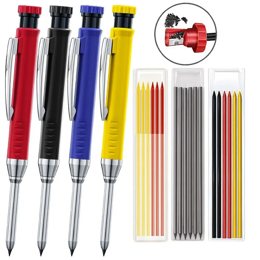 Solider Zimmermanns-Druckbleistift mit Spitzer, Holzbearbeitungswerkzeuge, 2,8 mm, 3 Farben, Nachfüllung, Bauwerkzeuge, Schreibwarenbedarf
