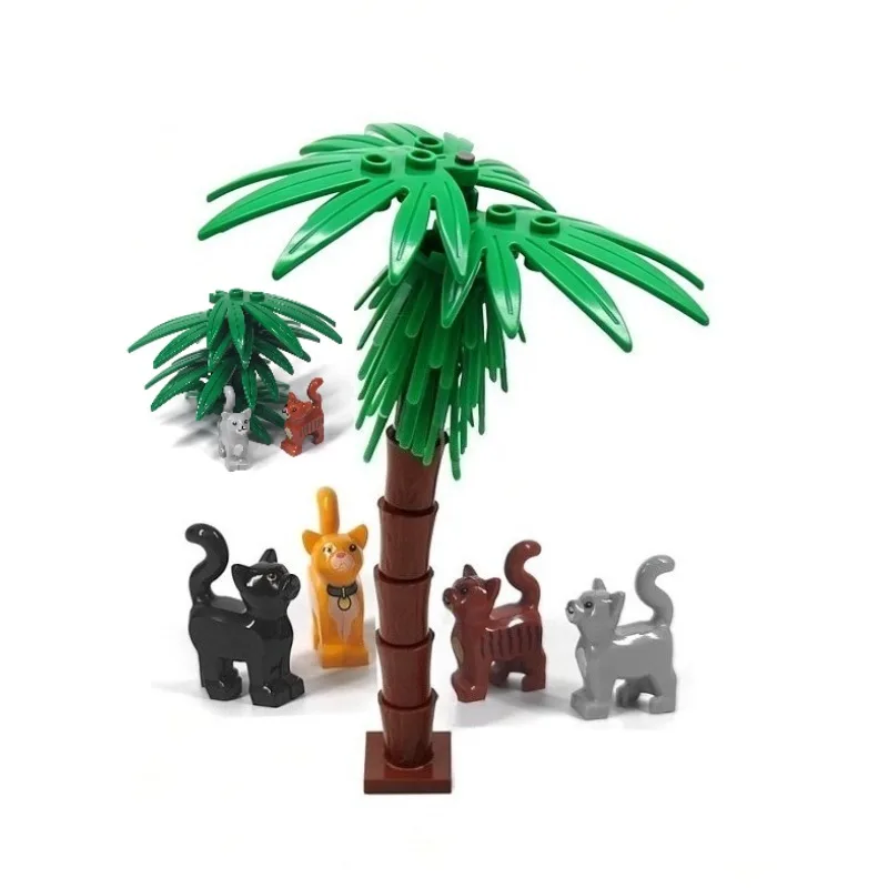 MOC Small Particle Building Blocks Zoo Scene Series Models of Animals Cats Plants and Palm Trees Along with Accessories and Toys