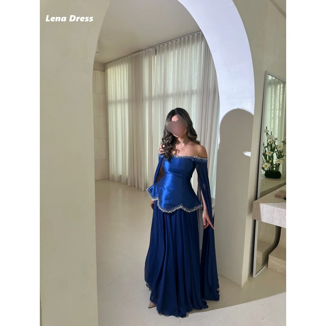 

Lena Blue Evening Dresses for Special Occasions Shawl Elegant Woman Party Dress Shiny Customized A-line Robe Soiree Ball Gowns