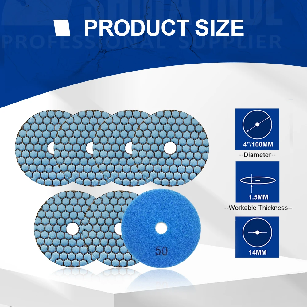 SHDIATOOL 6pcs Dia 4inch Resin Bond Diamond Flexible Polishing Pads Grit #50 100mm Dry Stone Sanding Disc Granite Marble Ceramic
