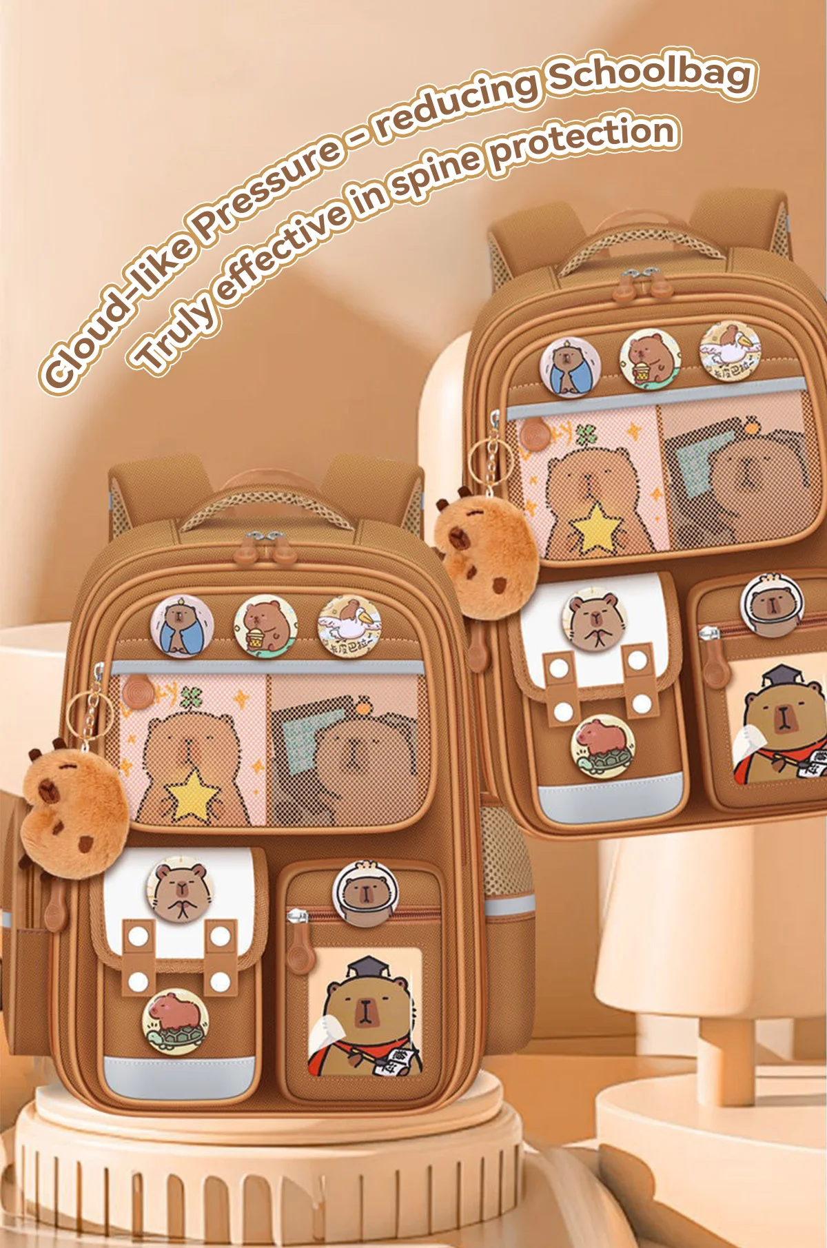 Wasserdichter Capybara-Rucksack, große Kapazität, ergonomischer Wirbelsäulenschutz, bequeme Schul- und College-Tasche mit breiten Trägern für Studenten – Detail 1