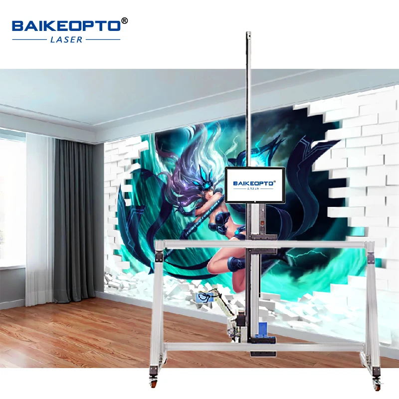 16 ㎡ /час 9600DPI AI 4K Настенный принтер 3D 5D Автоматический УФ-вертикальный настенный принтер Цена с направляющими на колесах