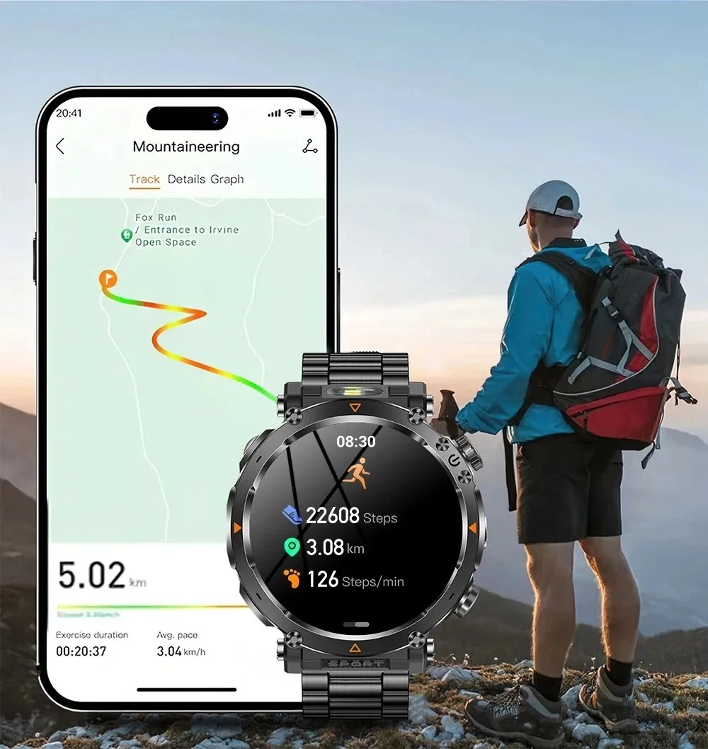 ساعة ذكية GPS عسكرية للرجال AMOLED بطارية 1000 مللي أمبير في الساعة 5ATM مقاومة للماء 170 + وضع رياضي معدل ضربات القلب BT Call ساعة ذكية #2