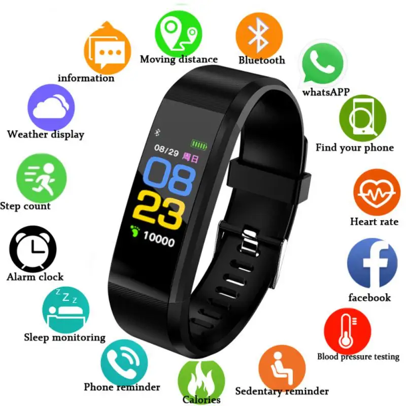 115Plus-reloj inteligente deportivo compatible con bluetooth, pulsera de salud, podómetro de Fitness con frecuencia cardíaca, 115