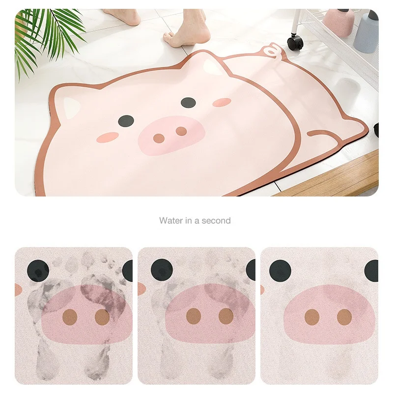 Pink Pig Bath Mat Super Absorbent Bathroom Mat Cute Animal Rug Bedroon Floor Carpet Home Entrance Shower Bathroom Foot Mats