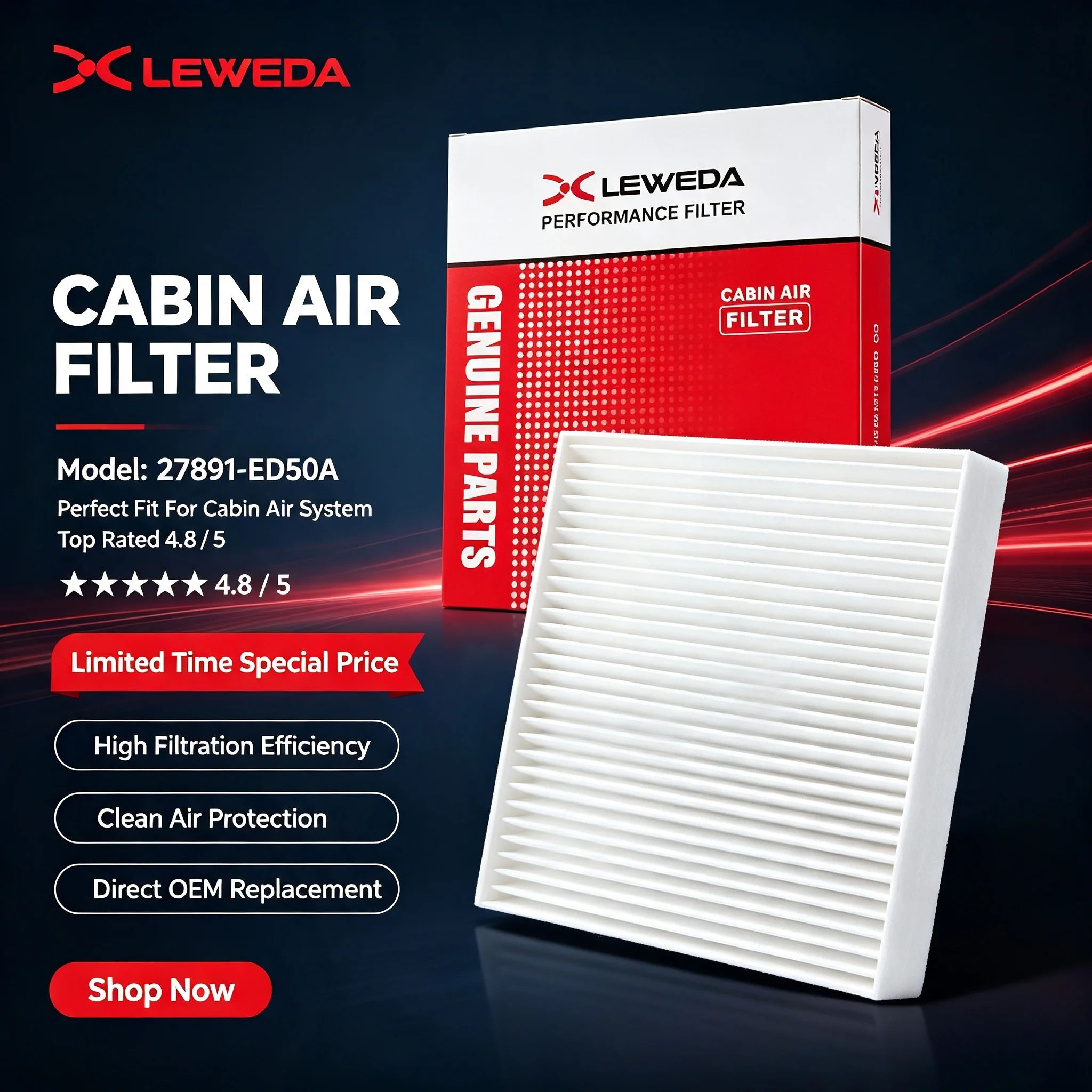 Leweda Electrostatic Cabin Air Filter 27891-ED50A for Nissan Sylphy Versa Replaces 27891EL00A B7891EL00A 27891EL00B J1341021