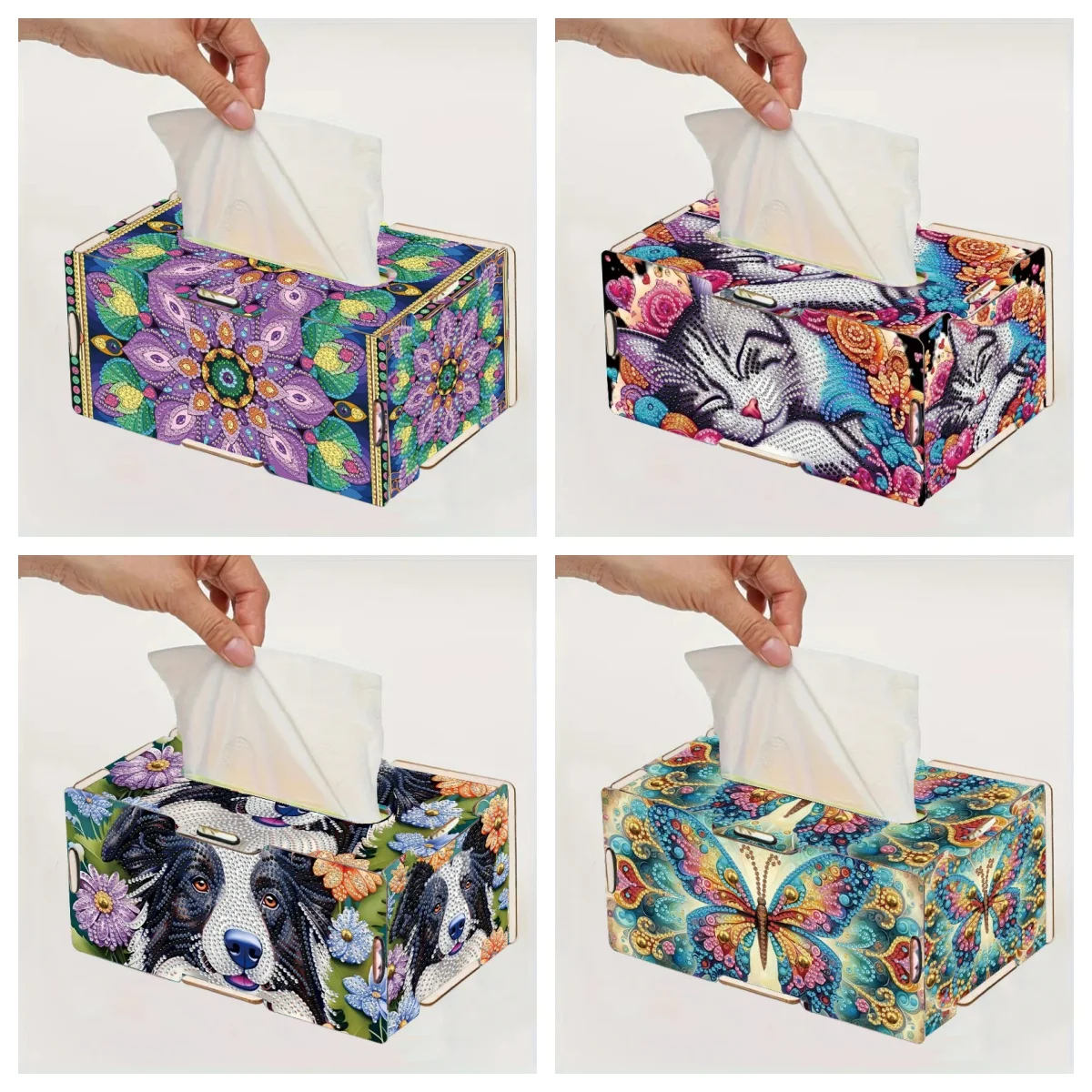 

1 набор для рисования круглыми бриллиантами с рисунком животных «сделай сам», деревянная коробка для рисования и сращивания 3D-бумажных тканей