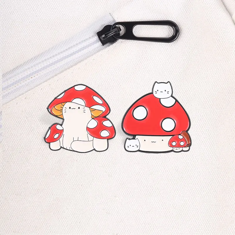 Cute Cartoon Mushroom Badge Pin Collection Funny Animal Character Alloy Brooches Lapel Backpack Badge Jewelry Gifts 4