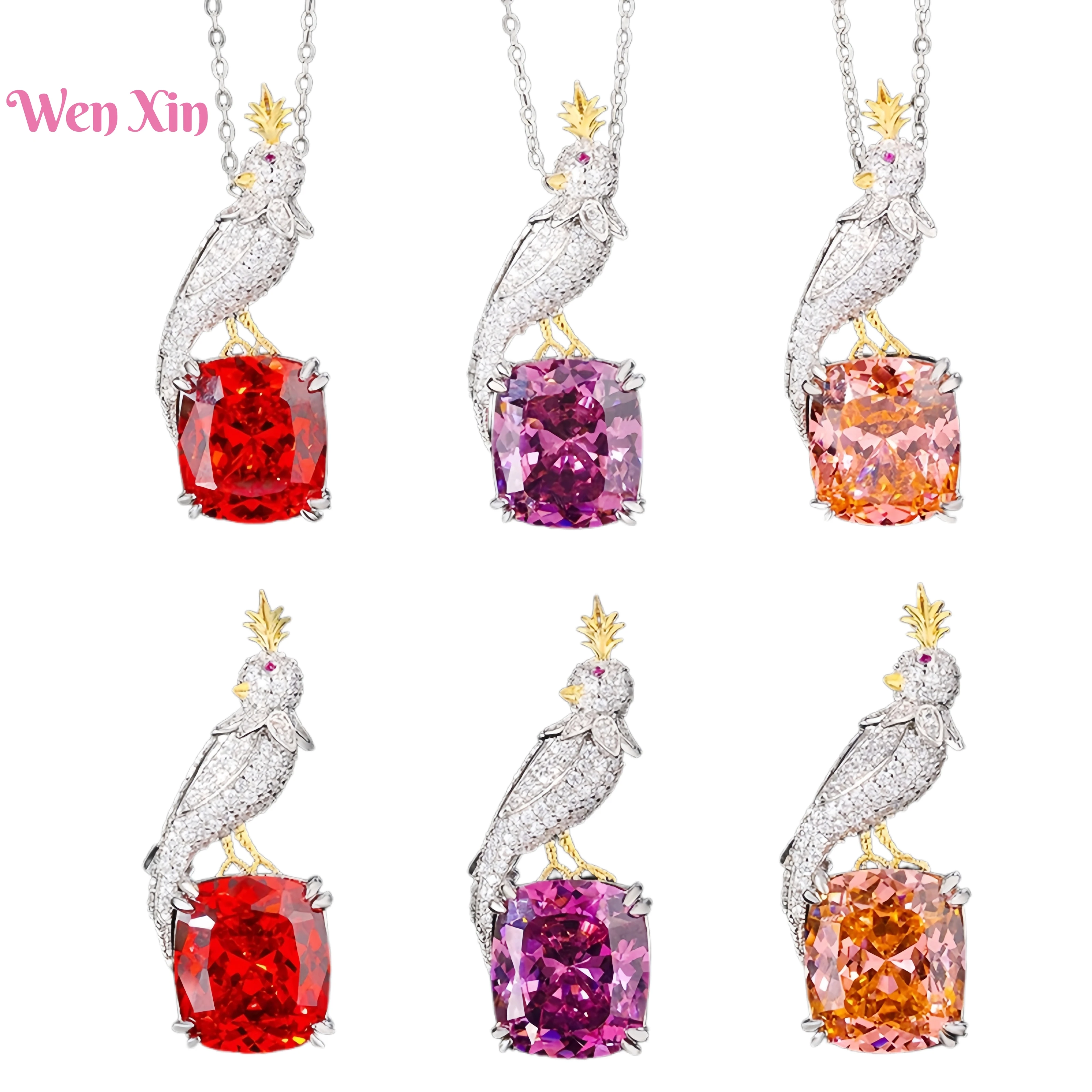 

WENXIN Made of MUSHAN MCT Copper Fashion Women's Rainbow Bird Brooch Necklace Pendant Retro Magpie Brooch Necklace Jewelry Set