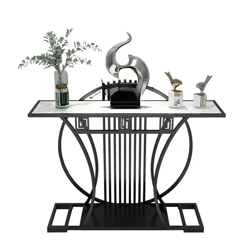 ZK new Chinese entrance table modern light luxury marble entrance table against the wall narrow table metal strip case