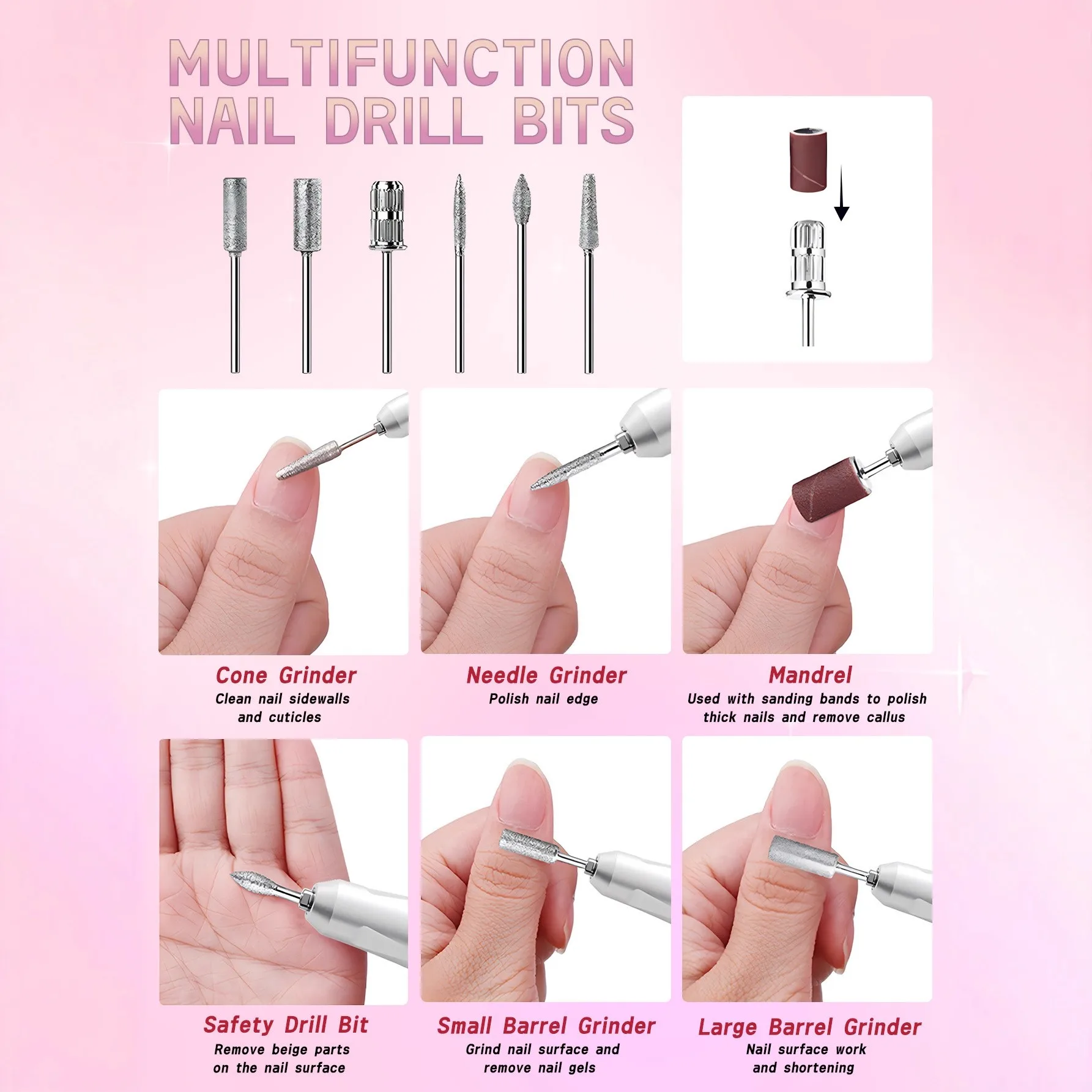 Un polisseuse à ongles professionnelle, ensemble de limes à ongles électriques rechargeables USB, prenant en charge 6 embouts de meulage de remplacement et câble de données USB