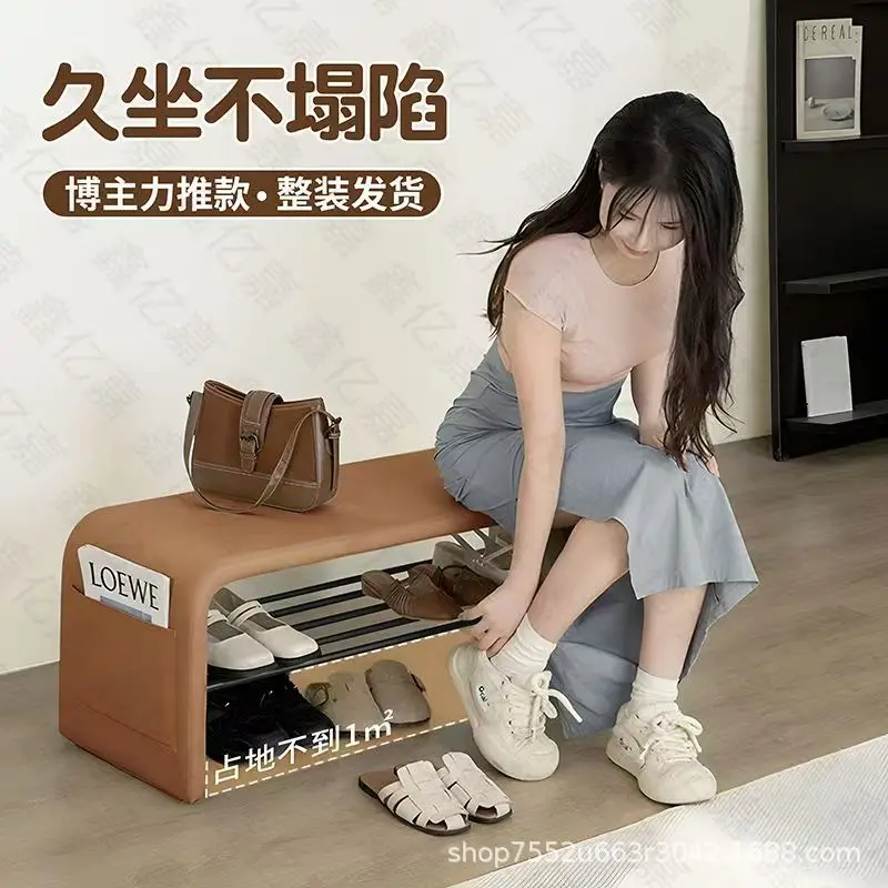 Age-Friendly Light Luxury Integrated Shoe Changing Stool Bench for Home Entrance Entryway Elderly Use