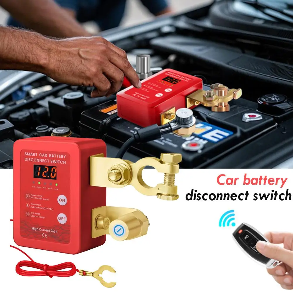 

Выключатель питания автомобильного аккумулятора 12В/24В с автоматическим отключением, LED-дисплеем напряжения, дистанционным управлением и защитой от утечки тока