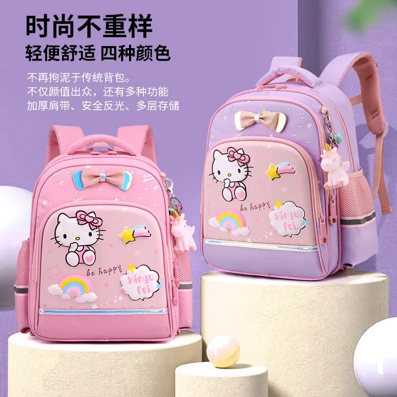 Sanurgente-Cartable étudiant Hello Kitty pour enfants, sac à dos léger à double initiation, dessin animé mignon, grande capacité, nouveau