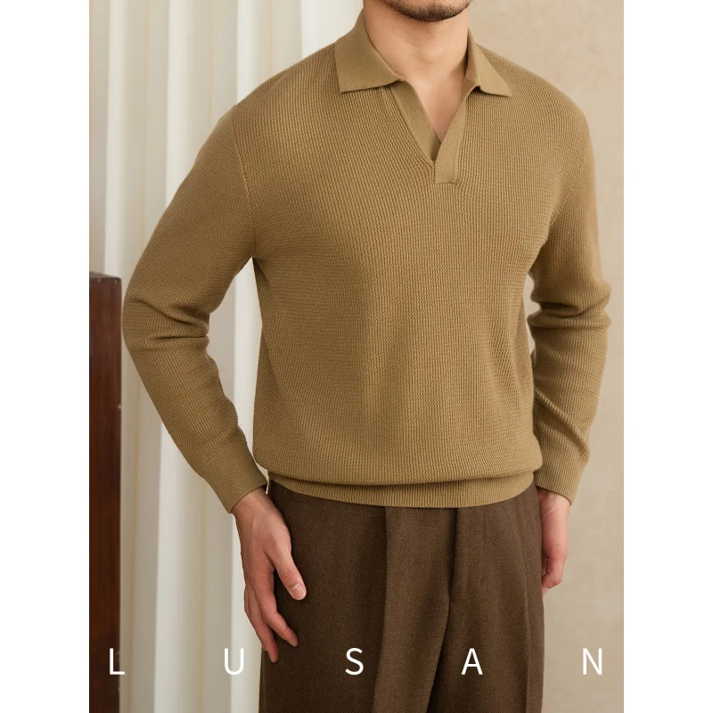 

Mr. Lu San шерстяной модный приталенный пуловер с длинным рукавом и воротником чайки CasualPOLOВысококачественный мужской свитер