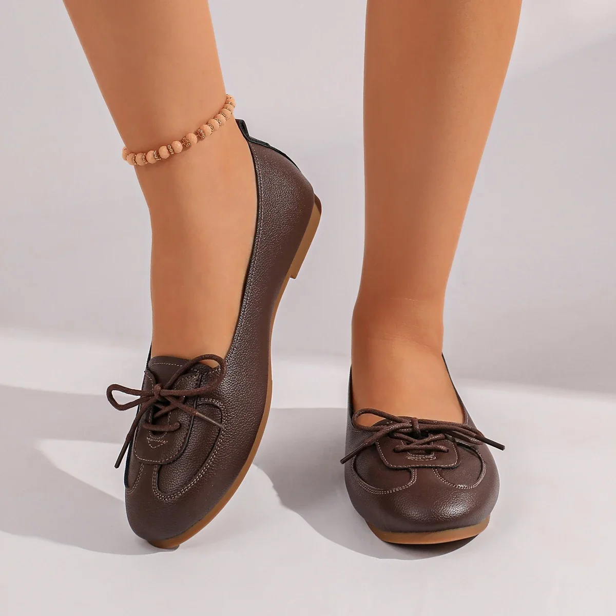 Zapatillas de ballet con cordones en la parte delantera, suaves, de diseño básico, con punta cuadrada, de cuero, fáciles de poner, para uso diario y ocasiones informales.