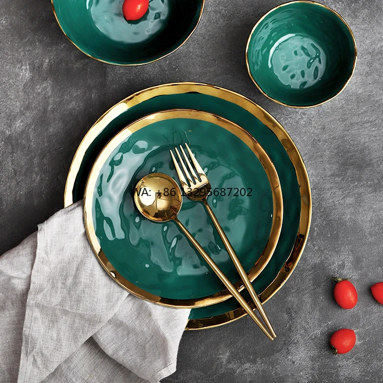 

Wholesale Custom logo Golden Edge Luxury Restaurant Porcelain Bread Dessert Pasta Plates for Supper